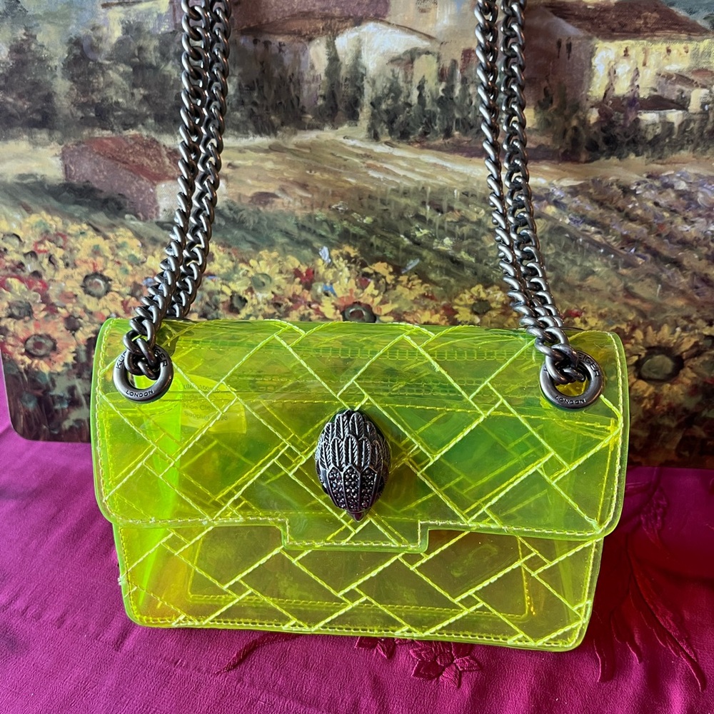 Kurt Geiger Kensington London CLEAR quilted design. Neon Yellow Shoulder Bag